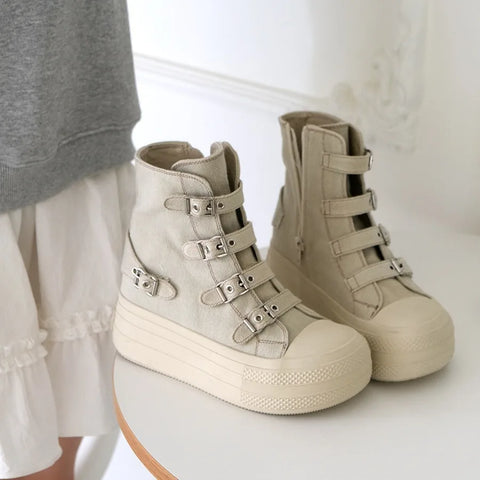 CHABELLA Women's High Top Canvas Shoe Design Buckle Strap Zip