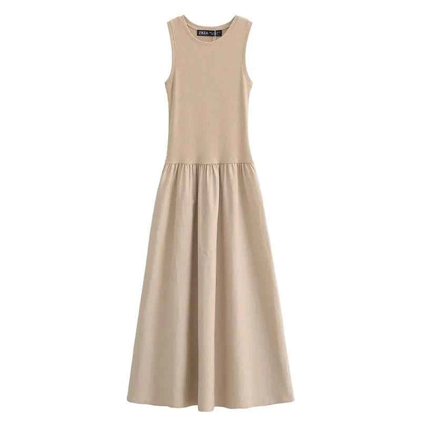 HXAO Khaki Elegant Long Dresses 2025 Women's Spring Sleeveless Black Dresses