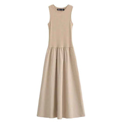 HXAO Khaki Elegant Long Dresses 2025 Women's Spring Sleeveless Black Dresses