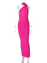 Hugcitar One Shoulder Backless Adjustable Scarf Loop Ruched Sexy Maxi