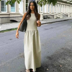 HXAO Khaki Elegant Long Dresses 2025 Women's Spring Sleeveless Black Dresses