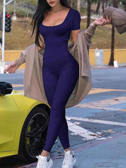 Women's Rompers Short Sleeve Solid Skinny Bodycon Jumpsuits Fashion
