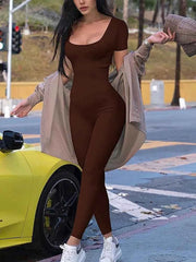 Women's Rompers Short Sleeve Solid Skinny Bodycon Jumpsuits Fashion