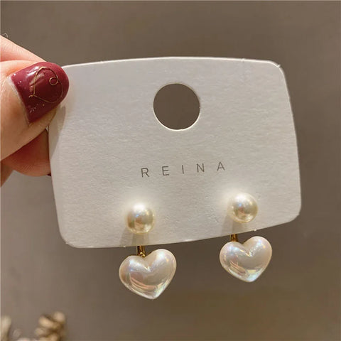 Imitation Pearl Earrings For Women Heart Round Stud Earrings Elegant Love Ear