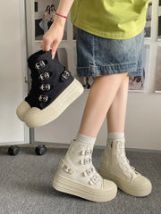 CHABELLA Women's High Top Canvas Shoe Design Buckle Strap Zip