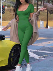 Women's Rompers Short Sleeve Solid Skinny Bodycon Jumpsuits Fashion