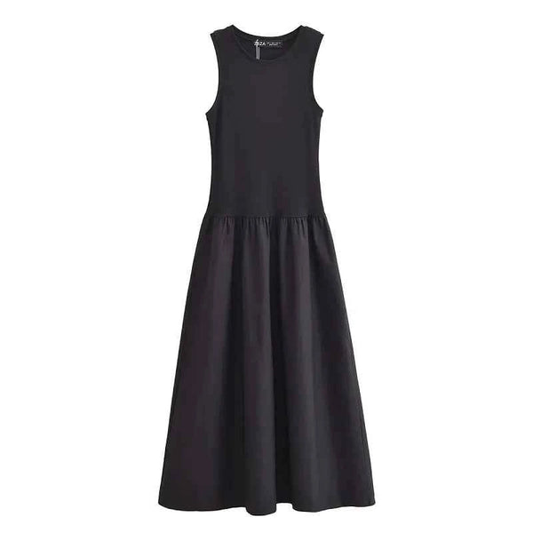HXAO Khaki Elegant Long Dresses 2025 Women's Spring Sleeveless Black Dresses