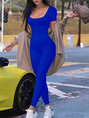 Women's Rompers Short Sleeve Solid Skinny Bodycon Jumpsuits Fashion