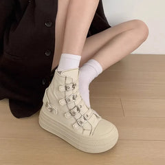 CHABELLA Women's High Top Canvas Shoe Design Buckle Strap Zip