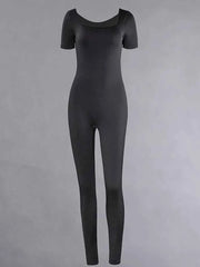 Women's Rompers Short Sleeve Solid Skinny Bodycon Jumpsuits Fashion