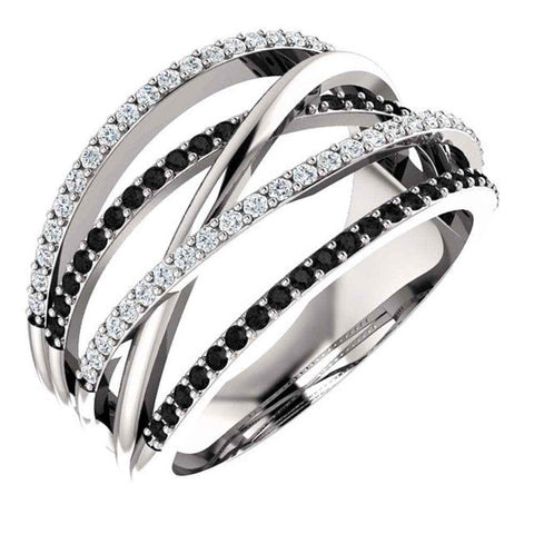 Black & White Stone Paved Spiral Ring