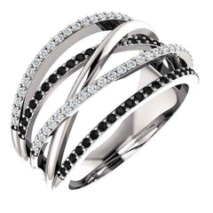 Black & White Stone Paved Spiral Ring