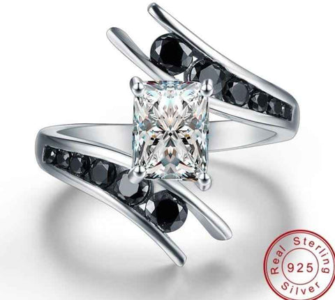 Spiral Black Geometric Stone Ring