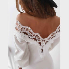 Backless Lace V-neck Long Sleeve Dress