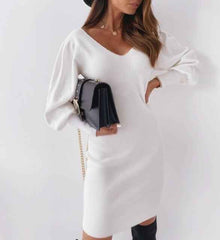 Backless Lace V-neck Long Sleeve Dress
