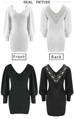 Backless Lace V-neck Long Sleeve Dress