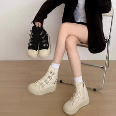 CHABELLA Women's High Top Canvas Shoe Design Buckle Strap Zip