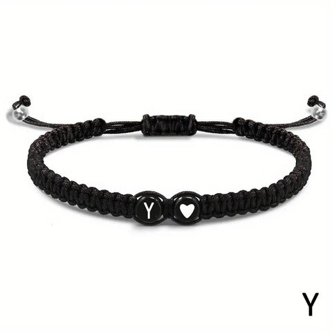 26 Letters Initial Heart Bracelets Handmade Adjustable A-Z Name Braided