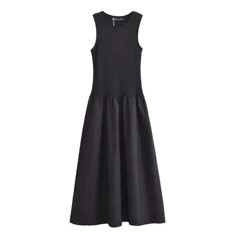 HXAO Khaki Elegant Long Dresses 2025 Women's Spring Sleeveless Black Dresses