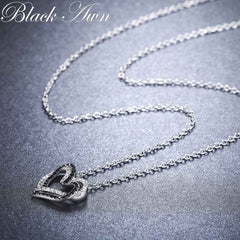 Silver Necklace Fine Genuine 100% 925 Sterling Silver Necklace Women Jewelry Heart Black&White Stone Pendants P107
