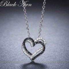 Silver Necklace Fine Genuine 100% 925 Sterling Silver Necklace Women Jewelry Heart Black&White Stone Pendants P107