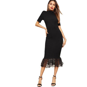 Midi Mesh Hem Stretchy Mermaid Party Dresses