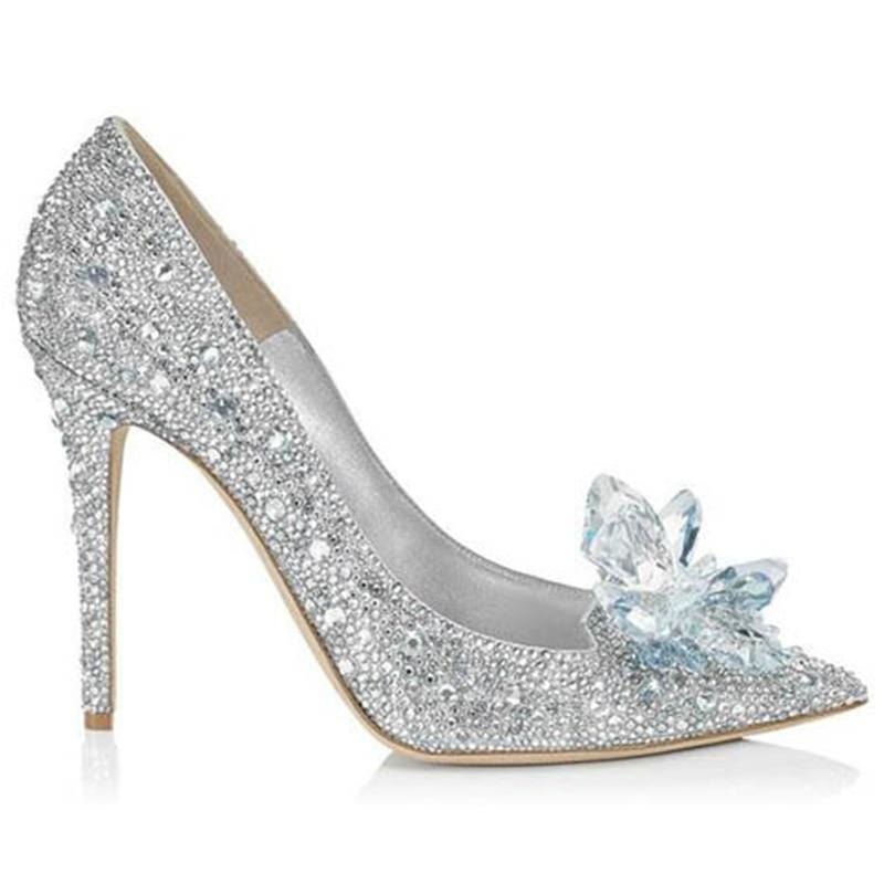 Silver Rhinestone Platform Crystal High Heel Shoes
