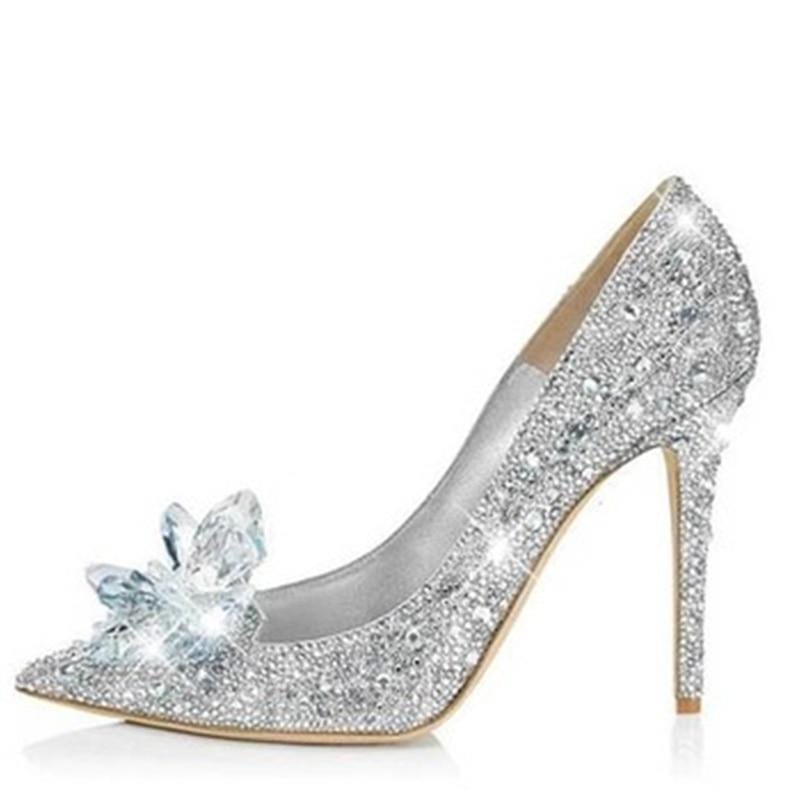 Silver Rhinestone Platform Crystal High Heel Shoes