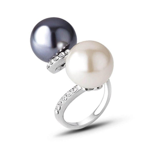 Double Pearl Rhinestone Ring