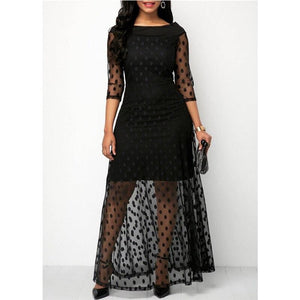 Polka Dot Print Lace Maxi Elegant Ladies Dress