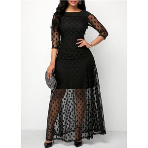 Polka Dot Print Lace Maxi Elegant Ladies Dress