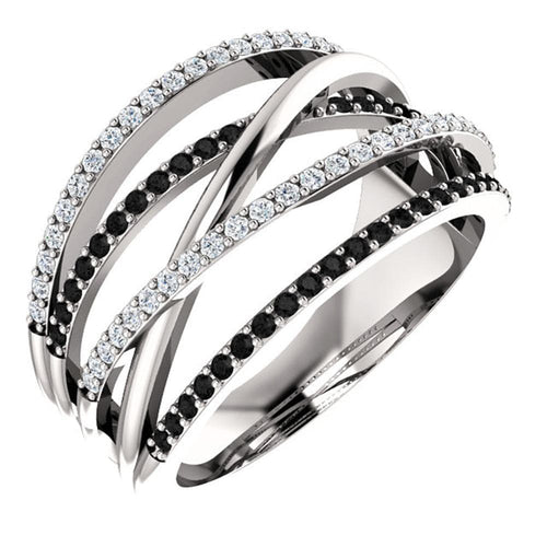 Black & White Stone Paved Spiral Ring
