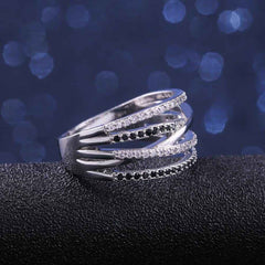Black & White Stone Paved Spiral Ring
