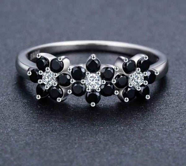 Black Flower Spinel Ring
