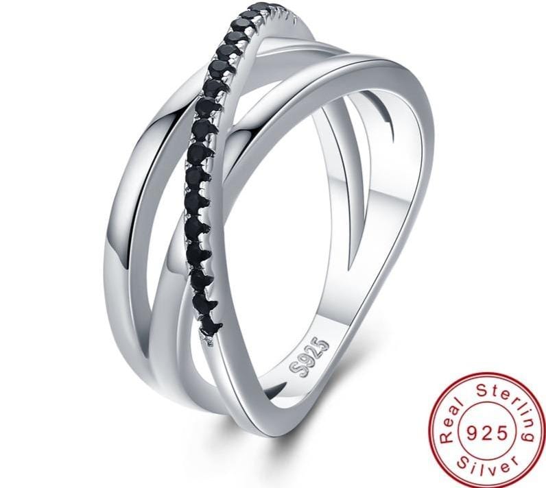 Sterling Silver Engagement Cross black Ring