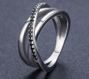 Sterling Silver Engagement Cross black Ring