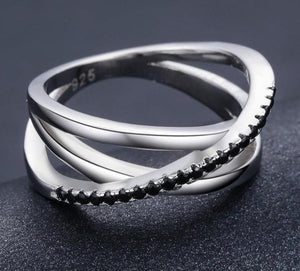 Sterling Silver Engagement Cross black Ring