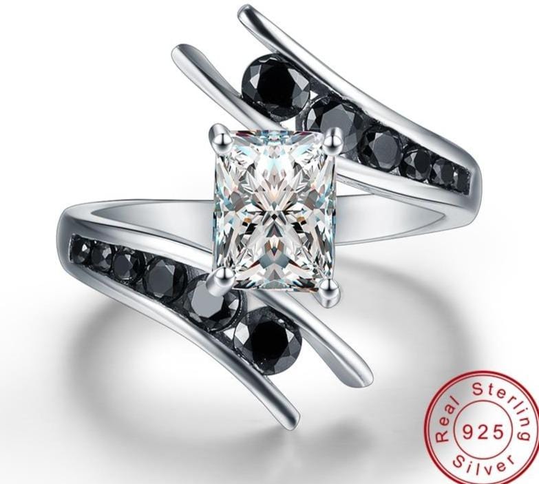Spiral Black Geometric Stone Ring