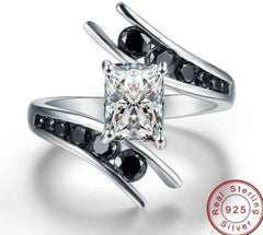 Spiral Black Geometric Stone Ring