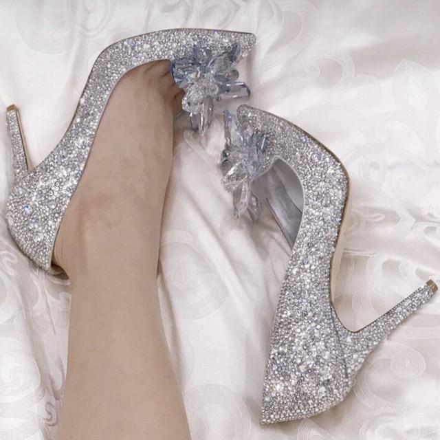 Rhinestone High Heels Cinderella Wedding Shoes