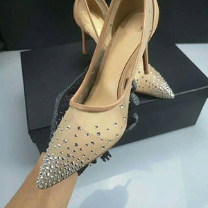 Embellished Crystal High Heel Lace Shoes