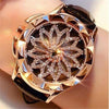 Gold Rhinestone Flower Engraved Watch