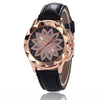 Gold Rhinestone Flower Engraved Watch