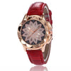 Gold Rhinestone Flower Engraved Watch