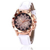 Gold Rhinestone Flower Engraved Watch