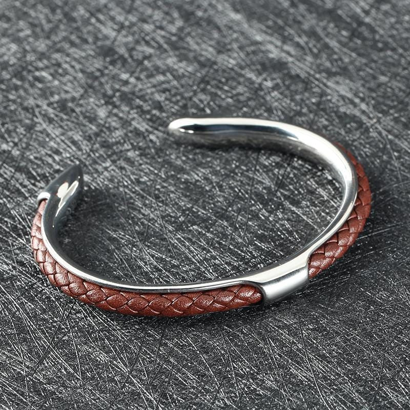 Stainless Steel Leather Wrist Band