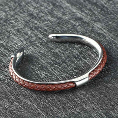 Stainless Steel Leather Wrist Band