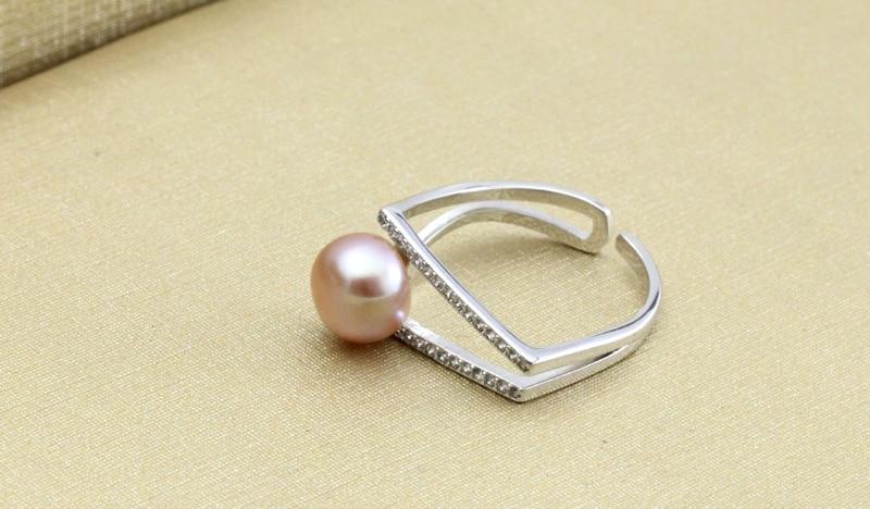 Chic elegant pearl sterling silver adjustable ring