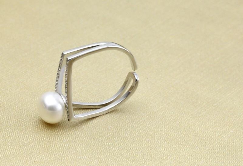 Chic elegant pearl sterling silver adjustable ring