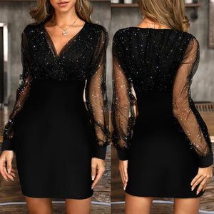 Black Retro Elegant Mini Party Dress